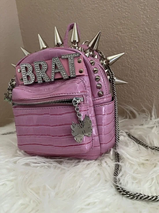 DOLLS X NASTY GEM ORIGINAL RARE  PINK SPIKED VEGAN LEATHER MINI BACKPACK - Picture 3 of 5